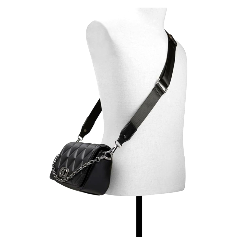 ALDO QUILTED BLACK CROSSBODY/HANDBAG WITH SILVER ACCENTS. NWT - Picture 4 of 4